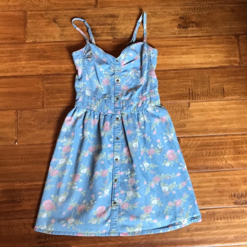 Tinseltown Denim Couture Floral Chambray Dress XS